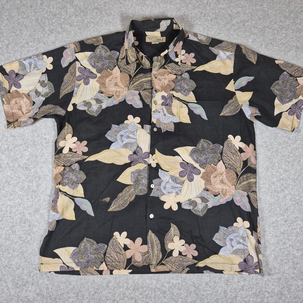 Vintage Tori Richard Button Down Shirt Mens Medium Black Floral Made in USA